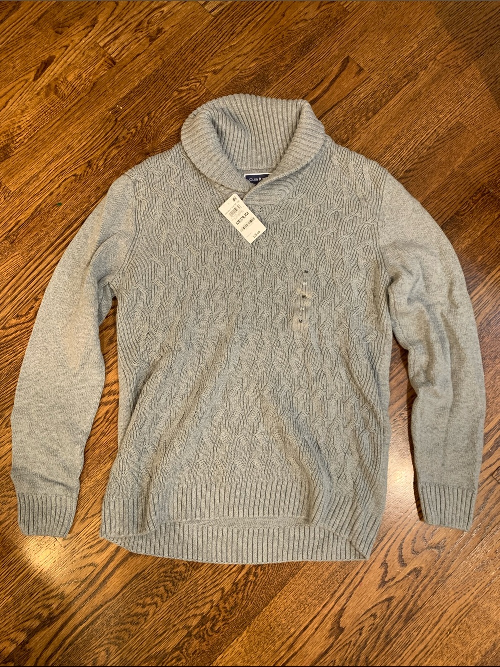 NWT - Club Room Light Gray Cable-Knit Shawl Collar Sweater size Medium